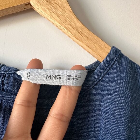 Mango Puffed-Sleeve Cotton denim Cropped Top Night Blue Chambray XS - Picture 3 of 12